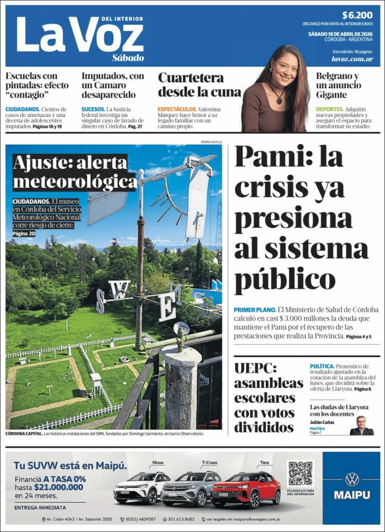 Portada de La Voz del Interior (Argentina)