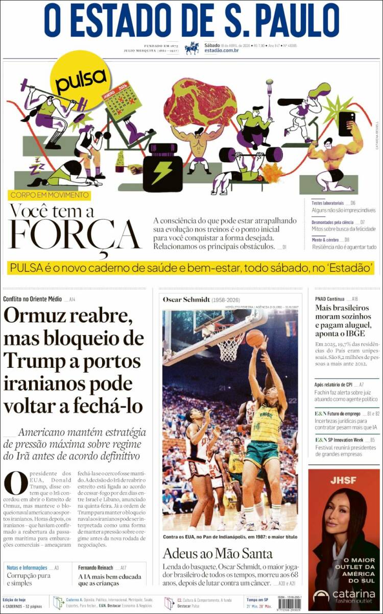 Portada de O Estado de São Paulo (Brasil)