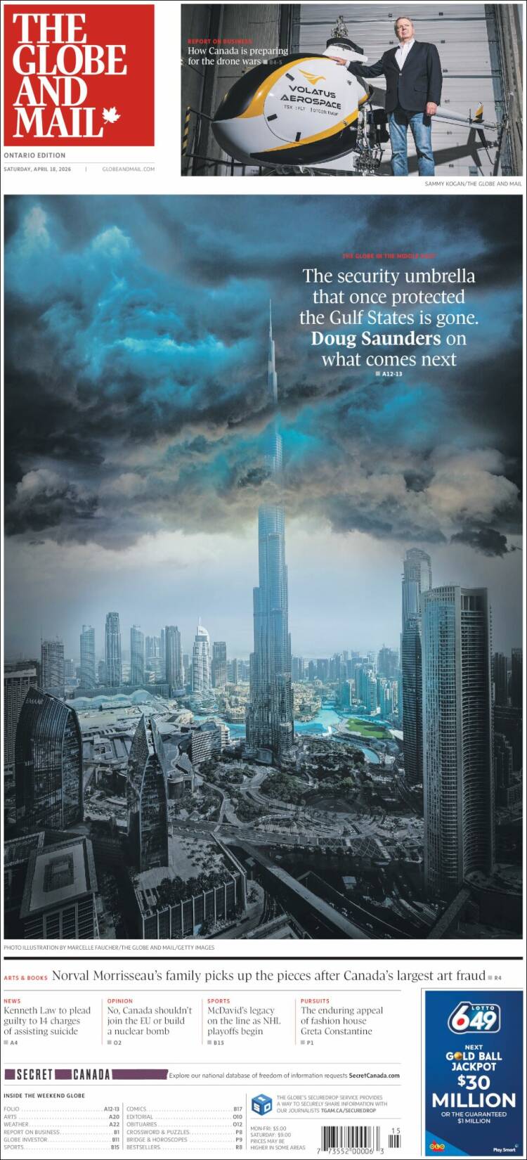 Portada de The Globe and Mail (Canad&aacute;)