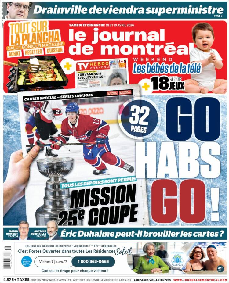 Portada de Le Journal de Montréal (Canad&aacute;)