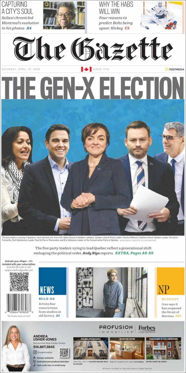 Portada de The Gazette (Canad&aacute;)