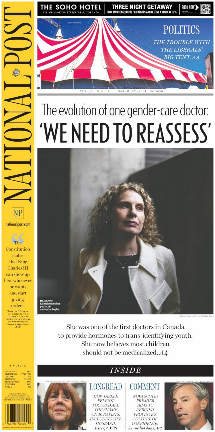 Portada de The National Post (Canad&aacute;)