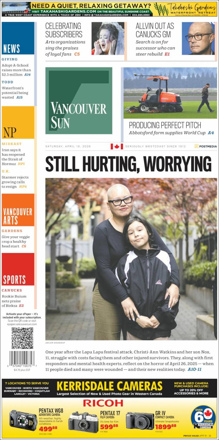 Portada de The Vancouver Sun (Canad&aacute;)