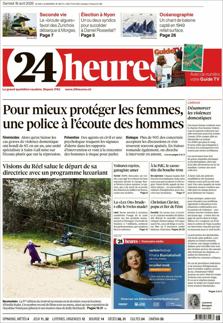 Portada de 24 Heures (Suiza)