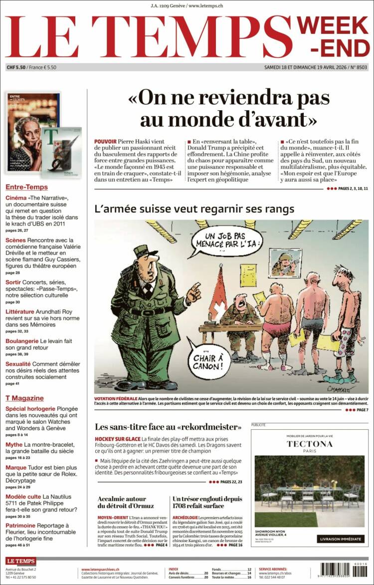 Portada de Le Matin (Suiza)