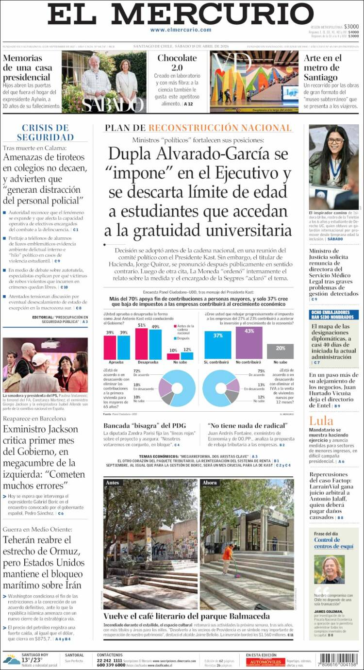 Portada de El Mercurio (Chile)