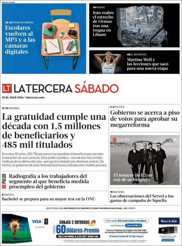 Portada de La Tercera (Chile)