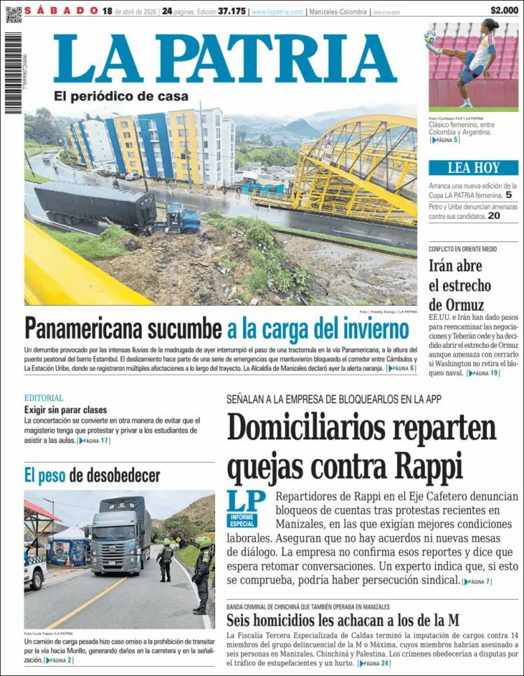 Portada de La Patria (Colombia)