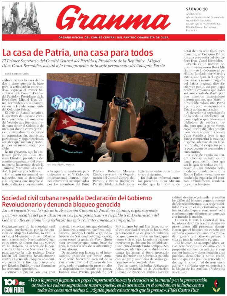 Portada de Granma (Cuba)