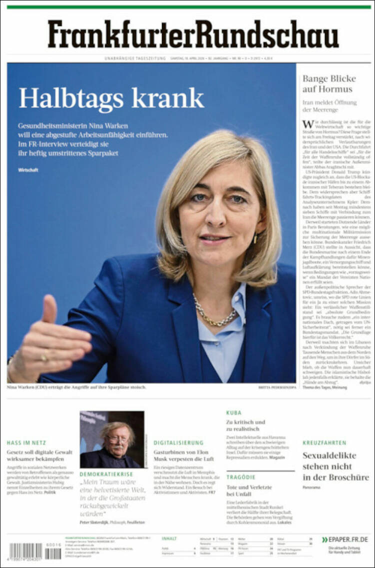 Portada de Frankfurter Rundschau (Alemania)