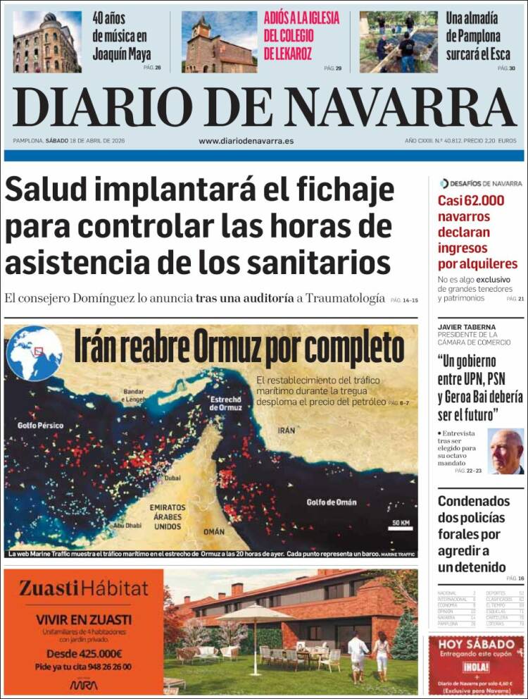 Portada de Diario de Navarra (Espa&ntilde;a)