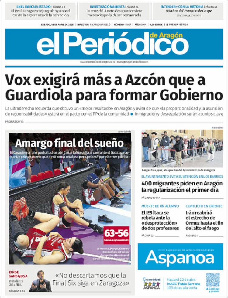 Portada de El Periódico de Aragón (Espa&ntilde;a)