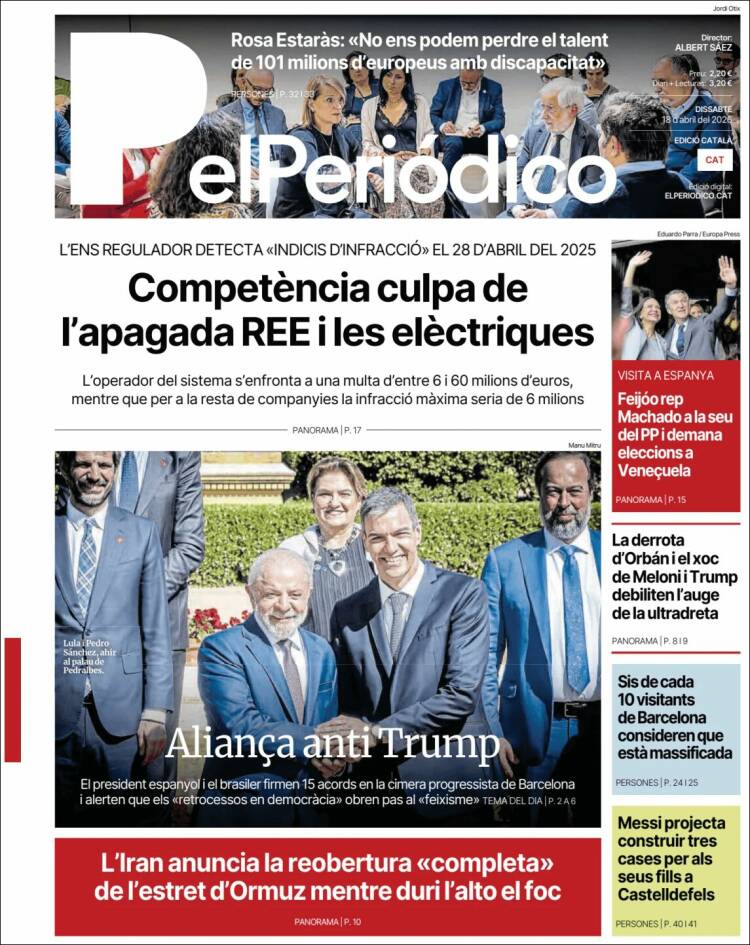 Portada de El Periódico de Catalunya (Espa&ntilde;a)