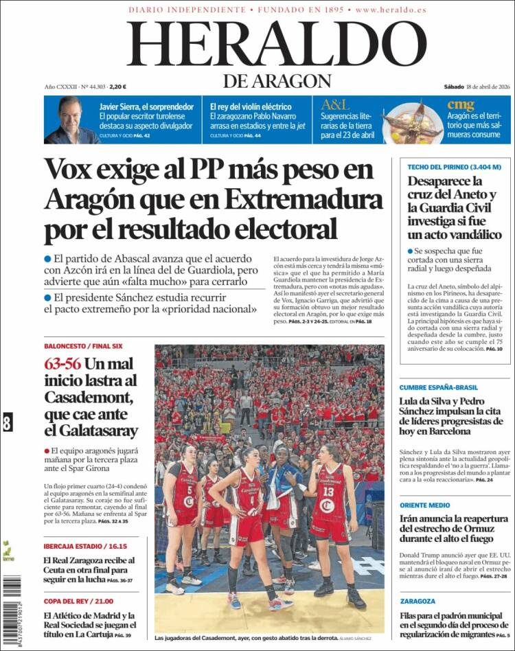 Portada de Heraldo de Aragón (Espa&ntilde;a)