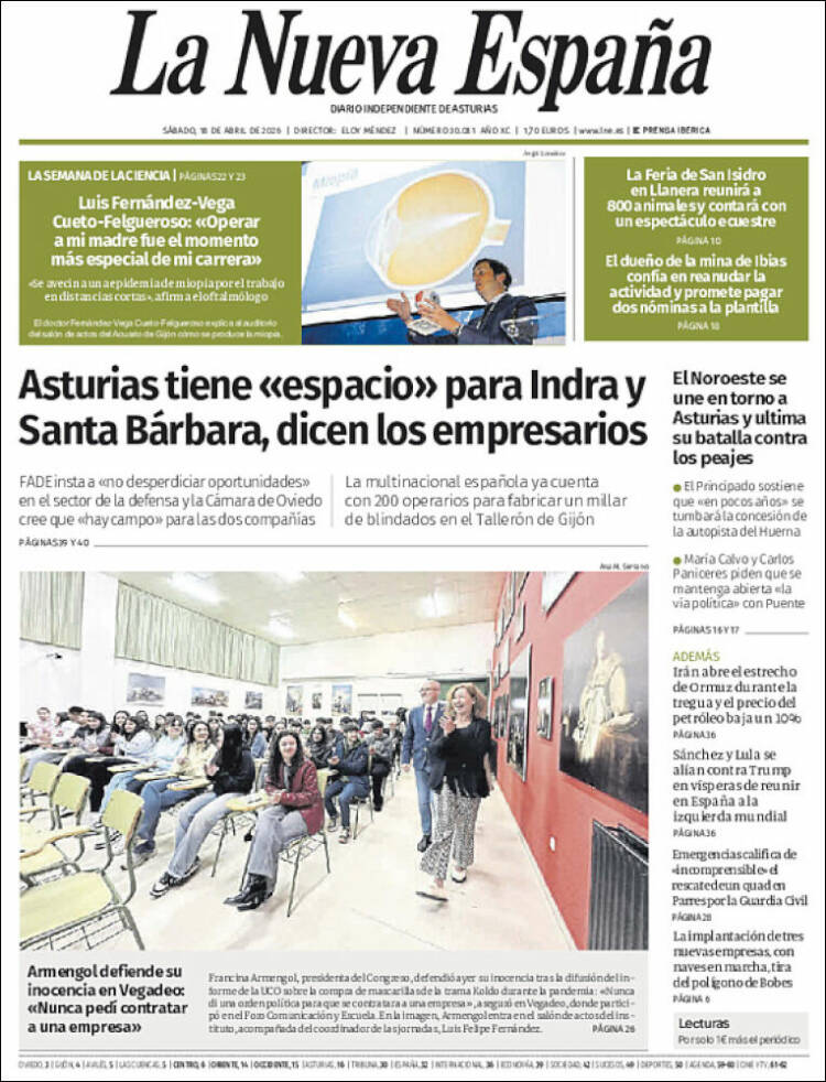 Portada de La Nueva España (Espa&ntilde;a)