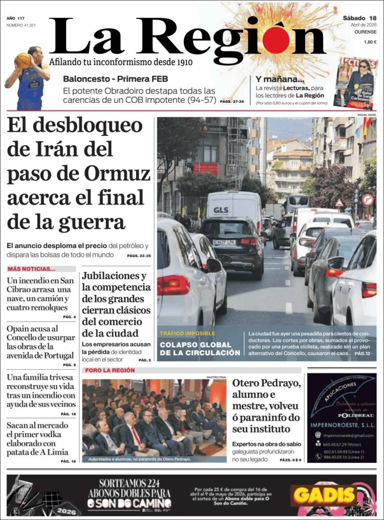 Portada de La Región de Ourense (Espa&ntilde;a)