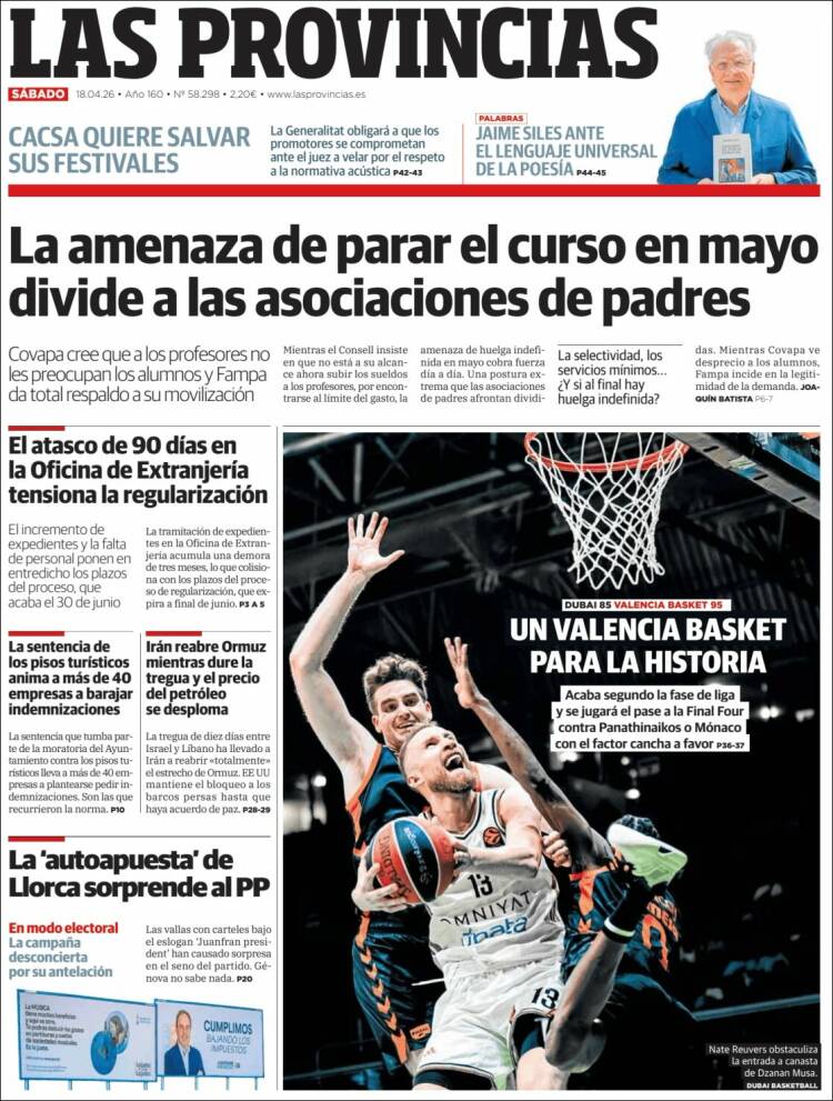 Portada de Las Provincias (Espa&ntilde;a)