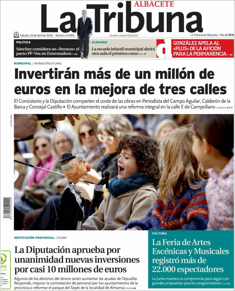 Portada de La Tribuna de Albacete (Espa&ntilde;a)