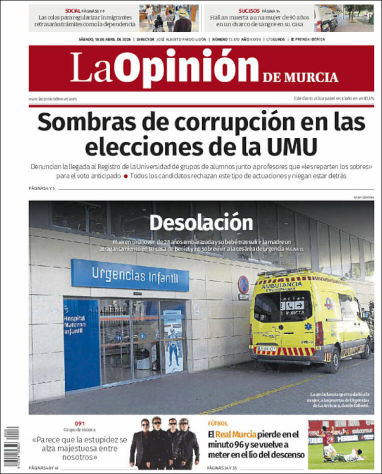 Portada de La Opinión de Murcia (Espa&ntilde;a)