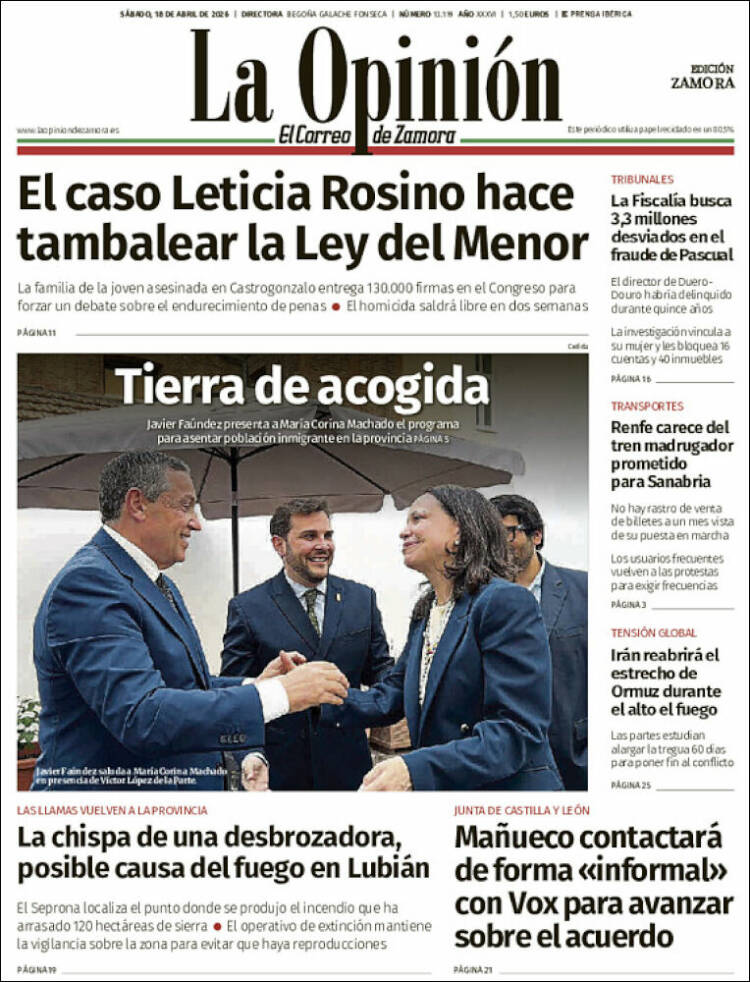 Portada de La Opinión - El Correo de Zamora (Espa&ntilde;a)