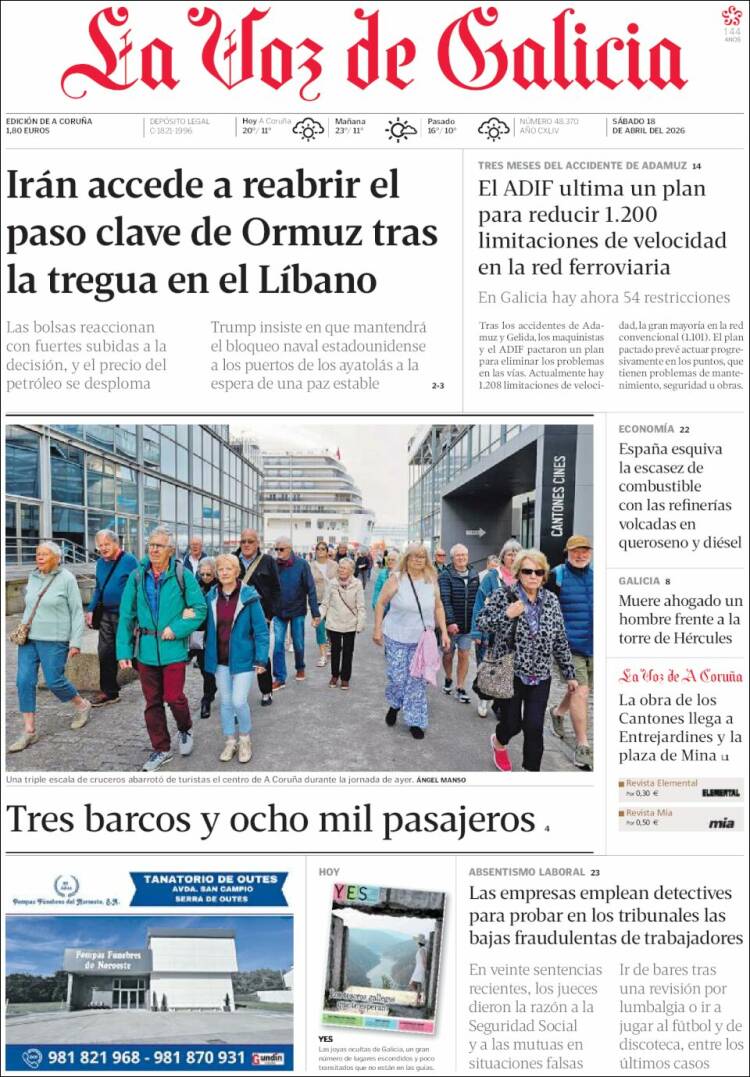 Portada de La Voz de Galicia (Espa&ntilde;a)