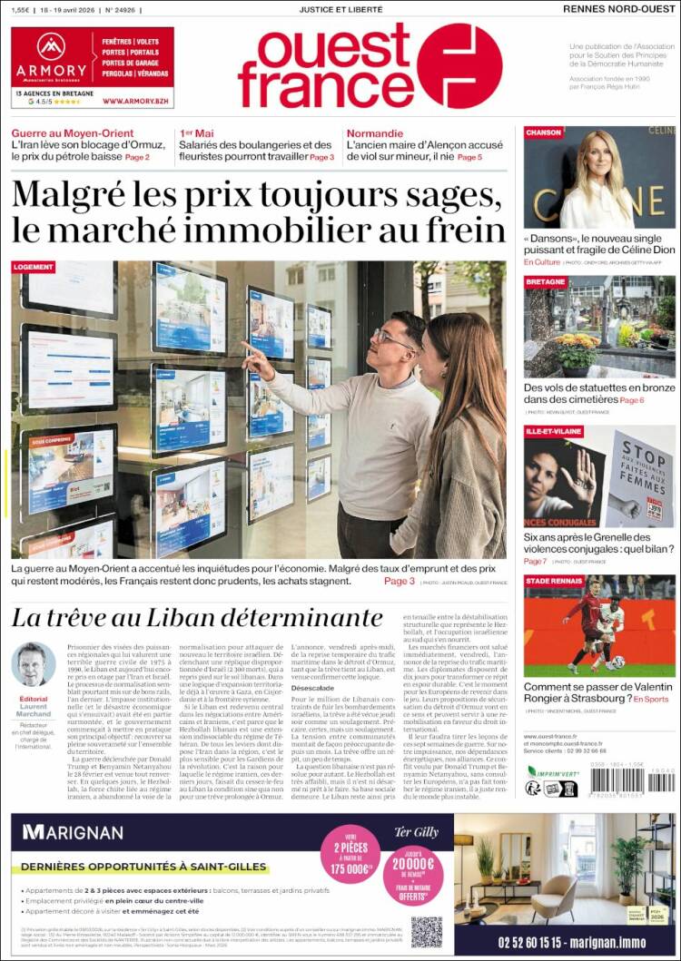 Portada de Ouest France (Francia)