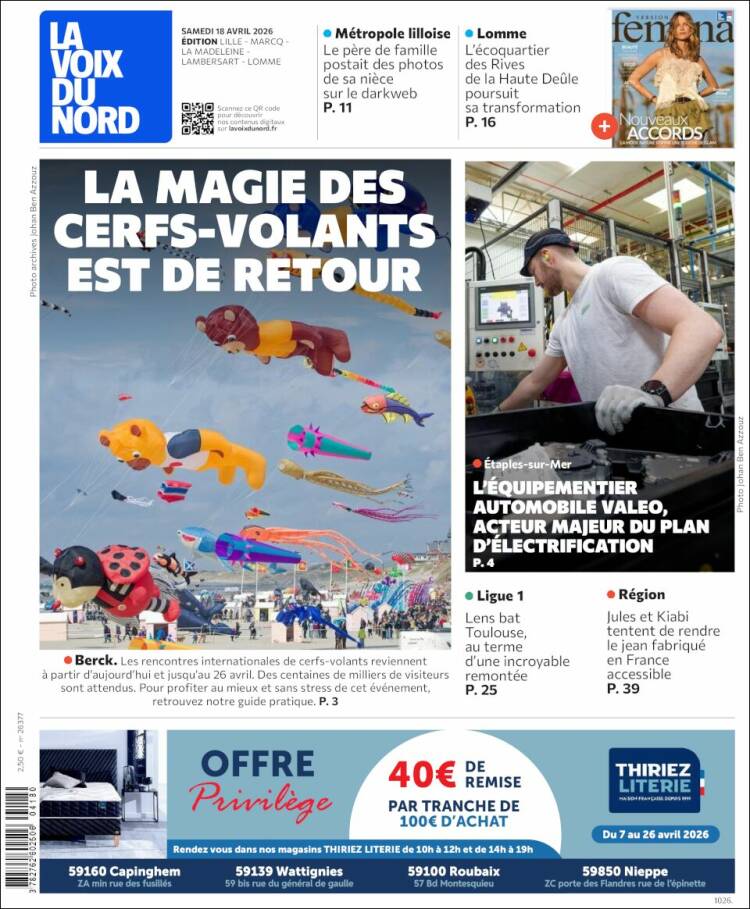 Portada de La Voix du Nord (Francia)