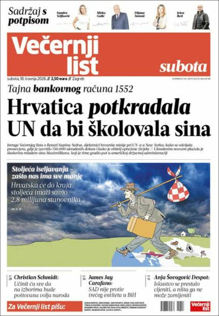 Portada de Večernji (Croatia)