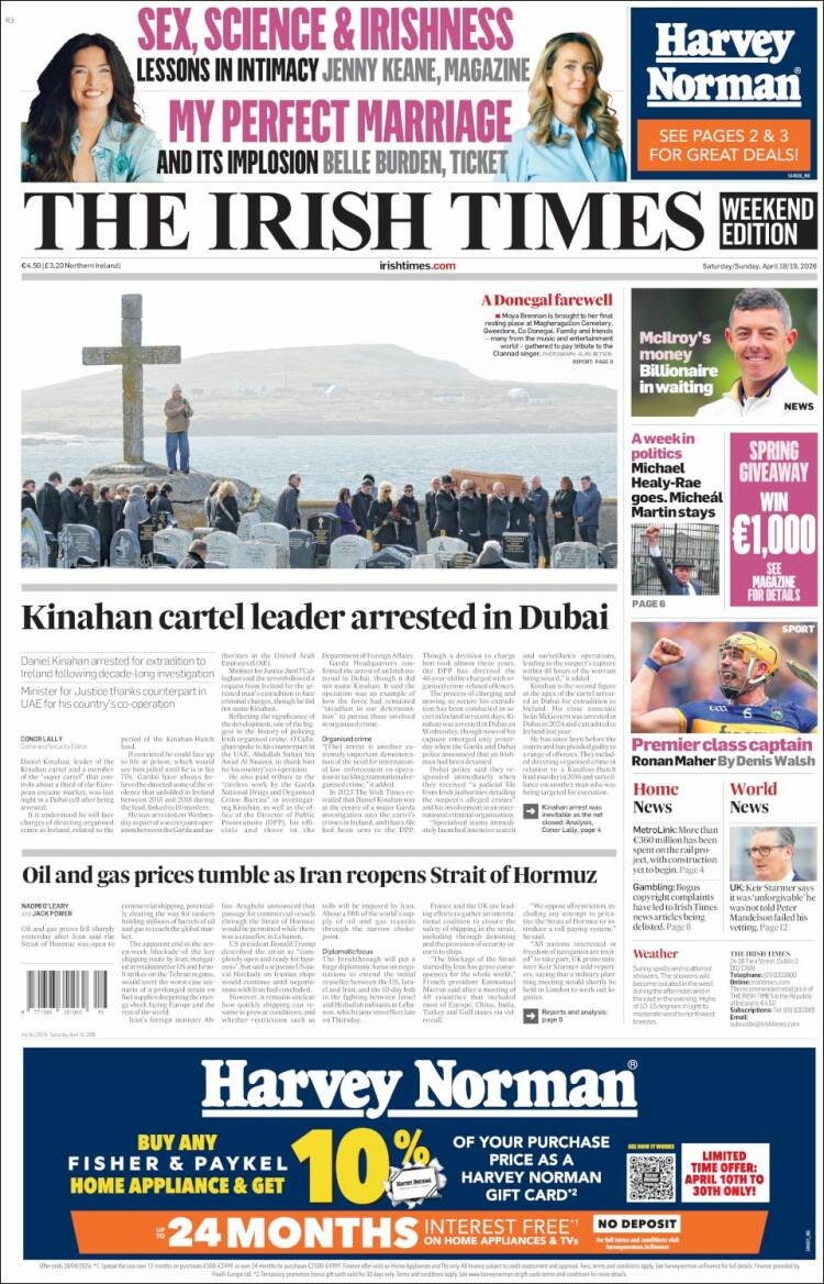 Portada de Irish Times (Irlanda)