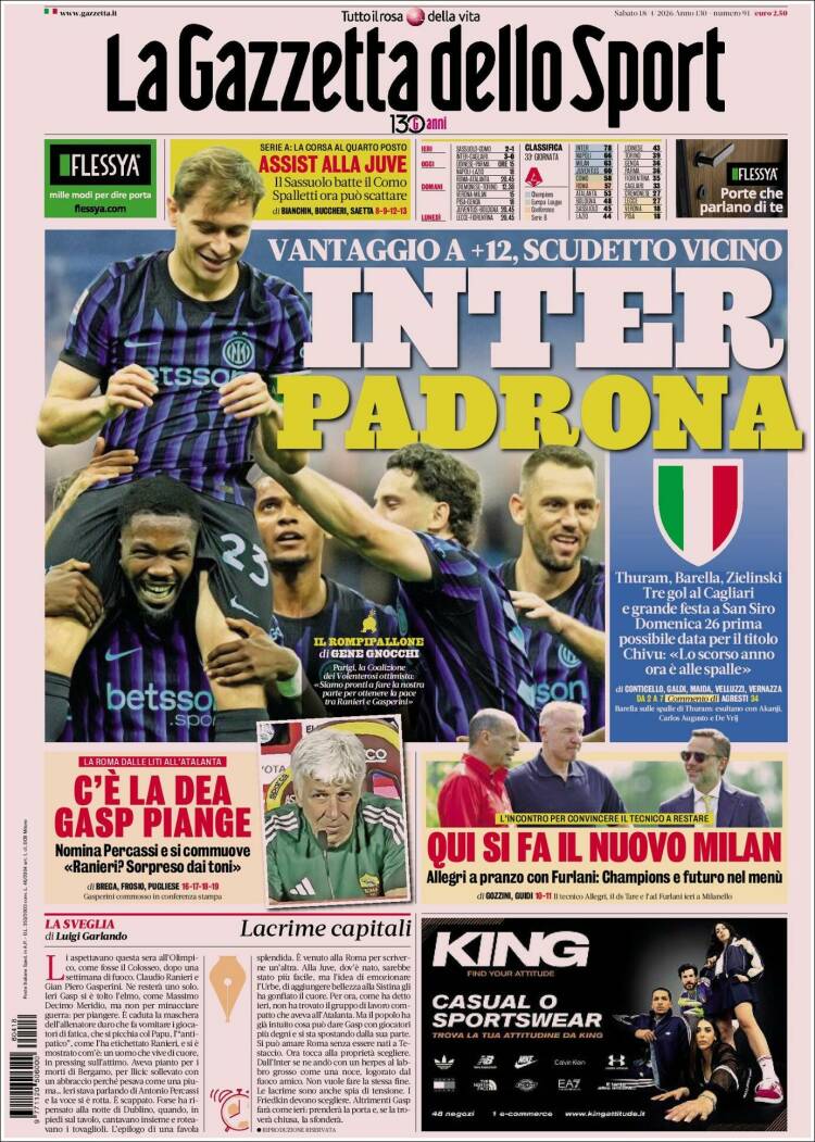 Portada de La Gazzetta dello Sport (Italia)