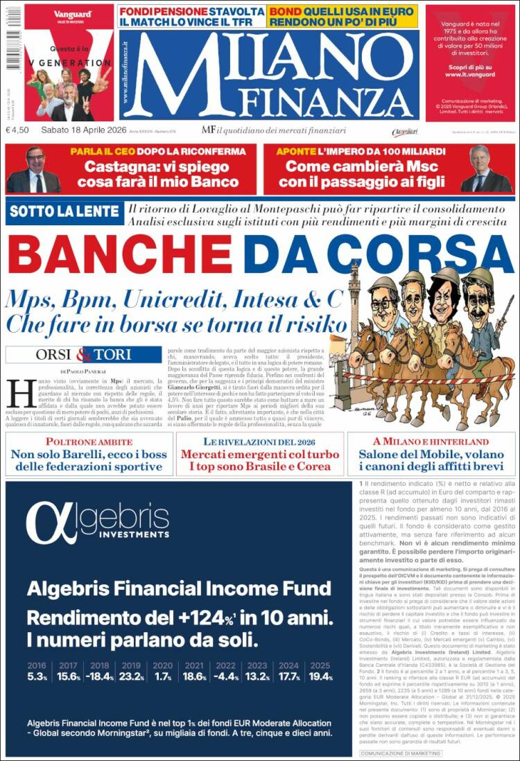 Portada de Milano Finanza (Italia)