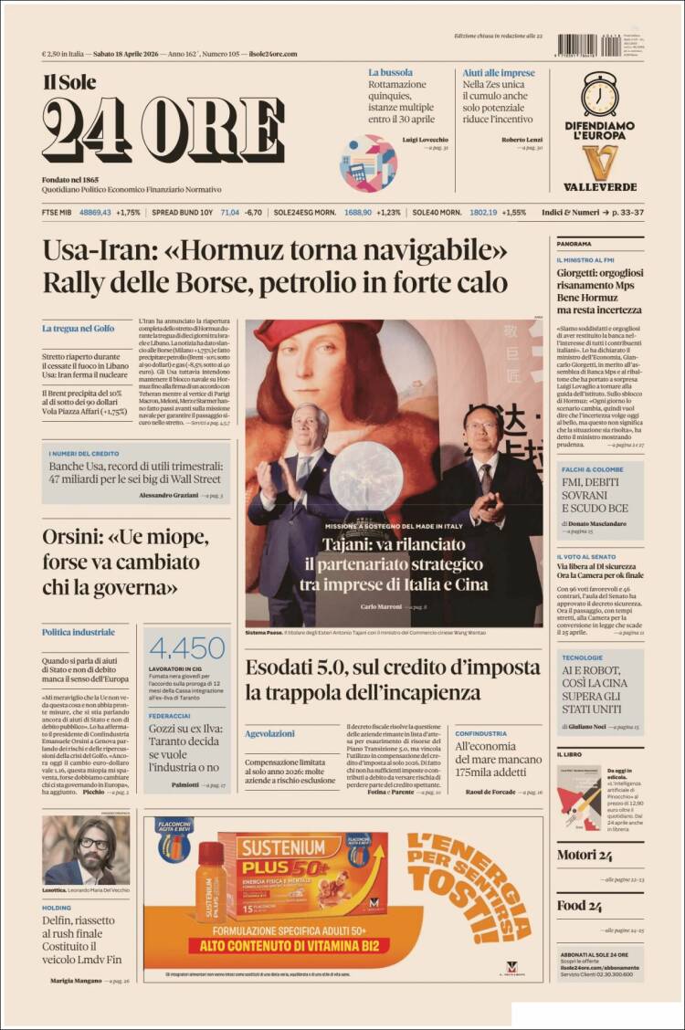 Portada de Il Sole 24 ORE (Italia)