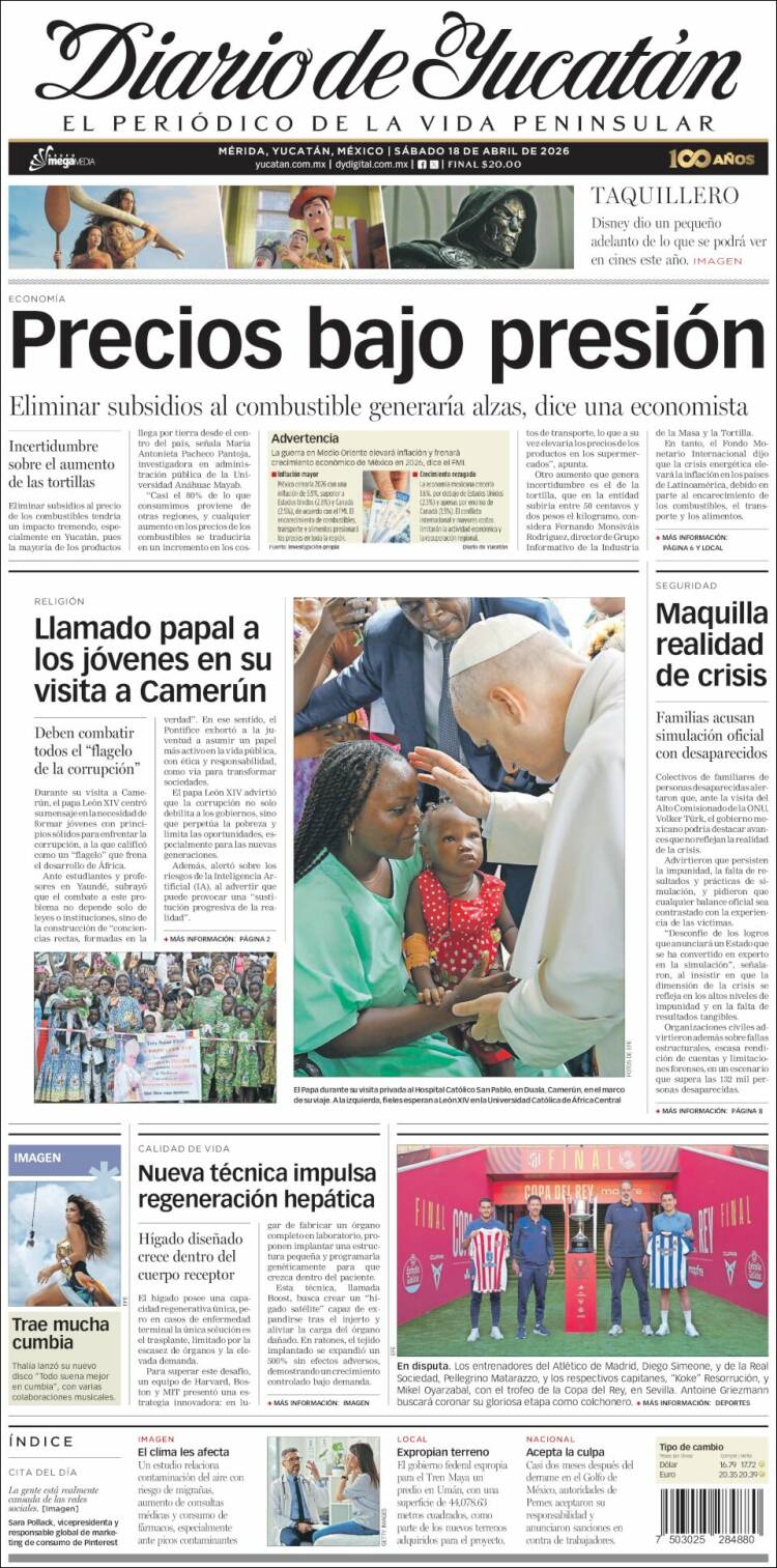 Portada de Diario de Yucatán (M&eacute;xico)