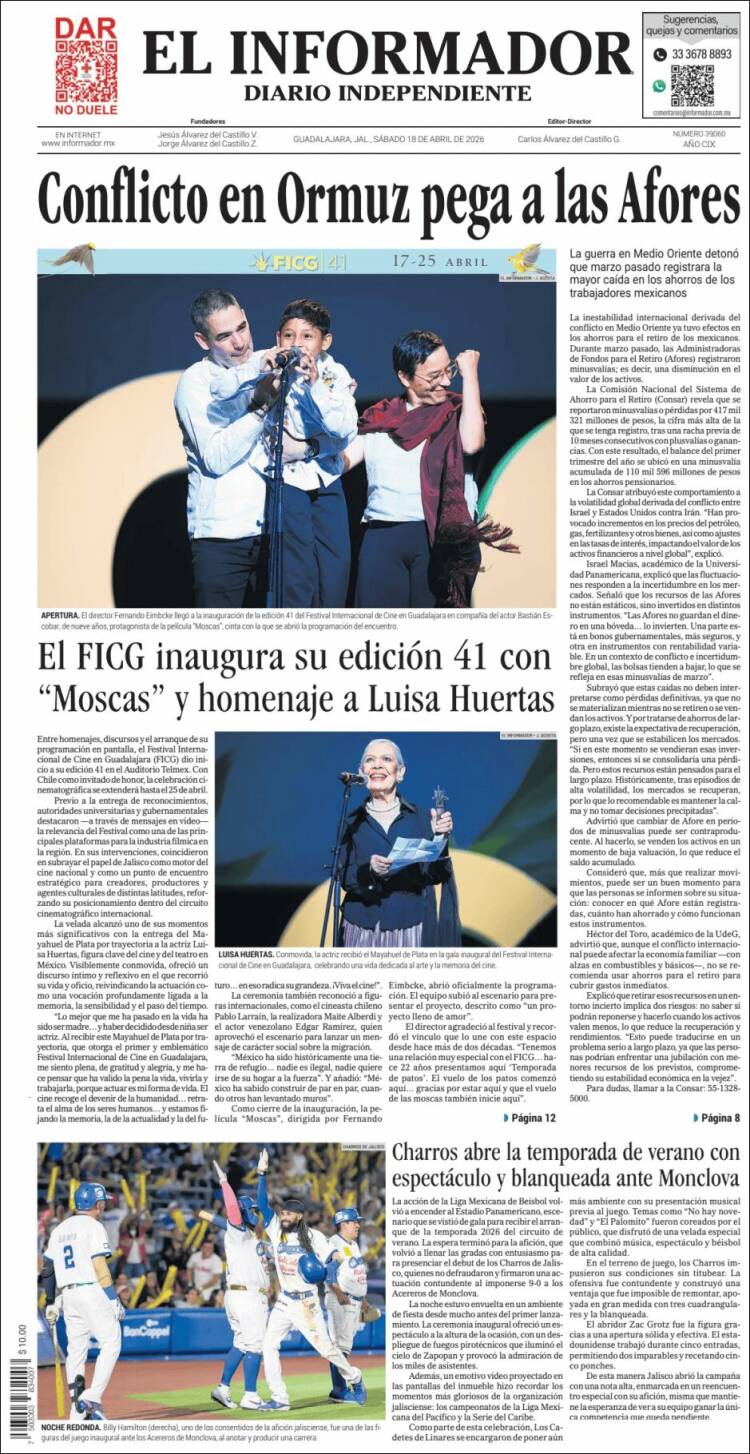 Portada de El Informador (M&eacute;xico)