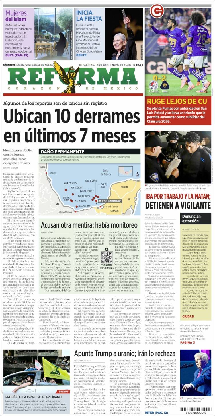 Portada de Reforma (M&eacute;xico)