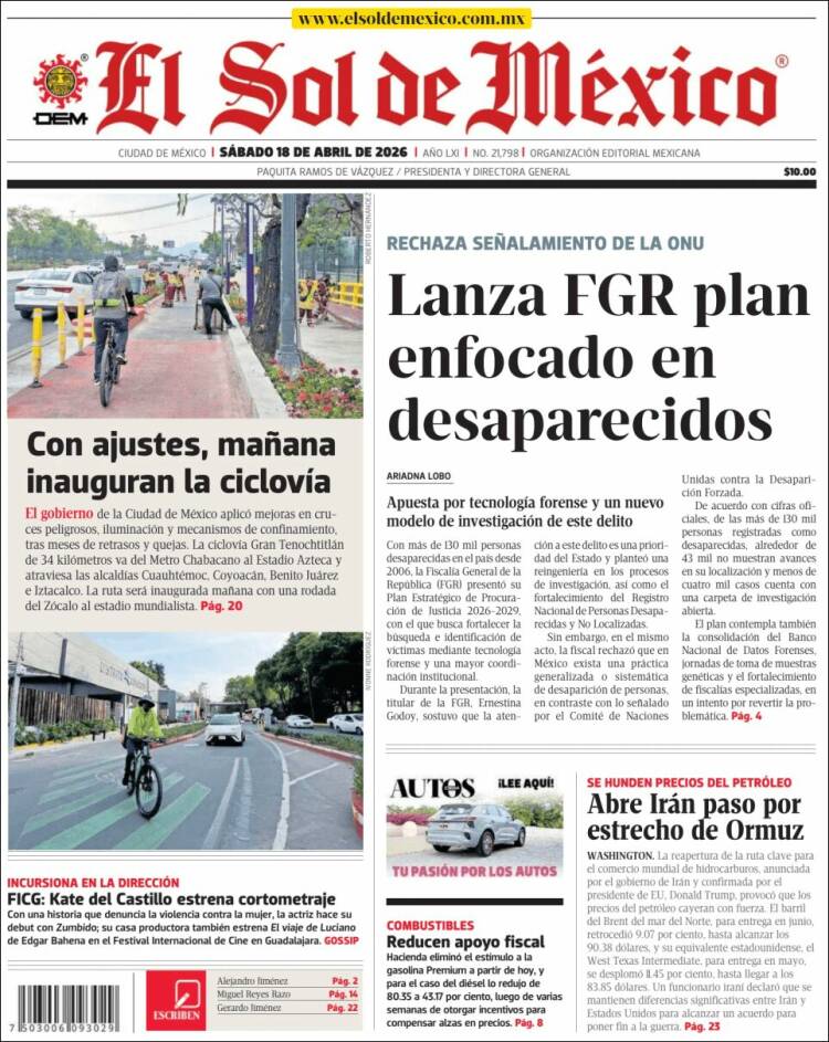 Portada de El Sol de México (M&eacute;xico)