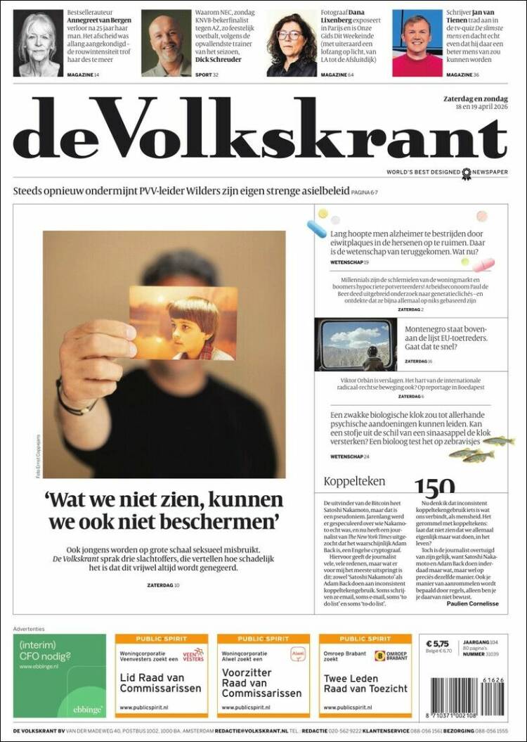 Portada de De Volkskrant (Pa&iacute;ses Bajos)