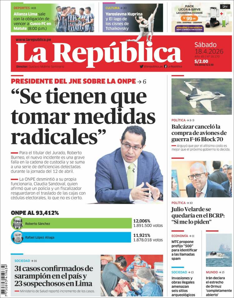 Portada de La Republica (Per&uacute;)