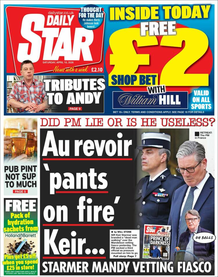 Portada de Daily Star (Reino Unido)