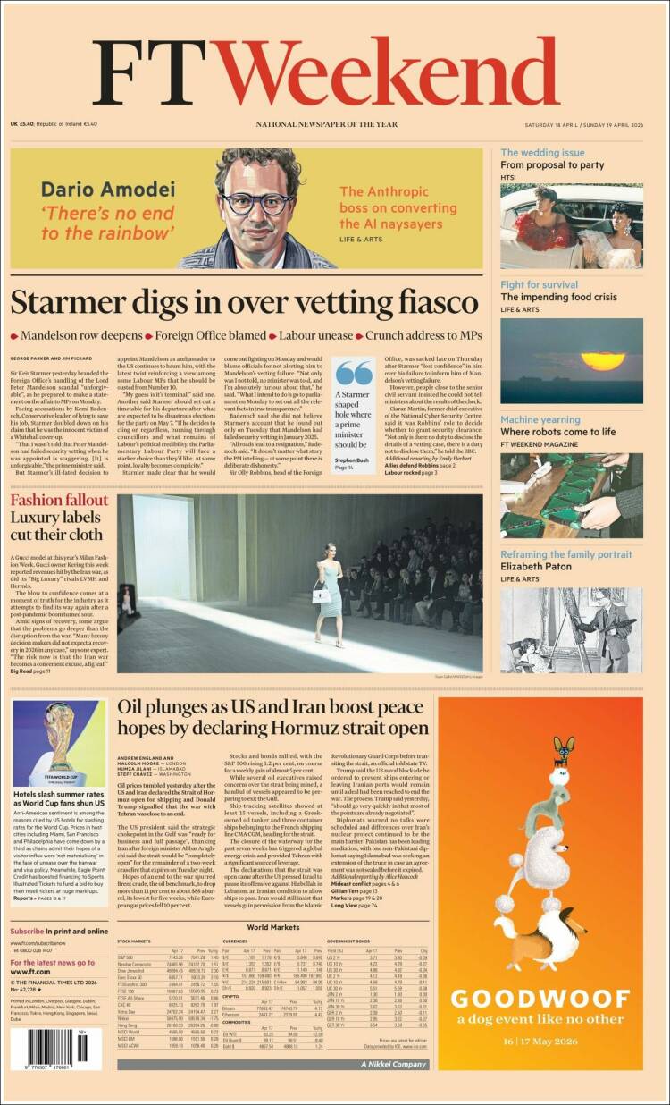 Portada de Financial Times (Reino Unido)
