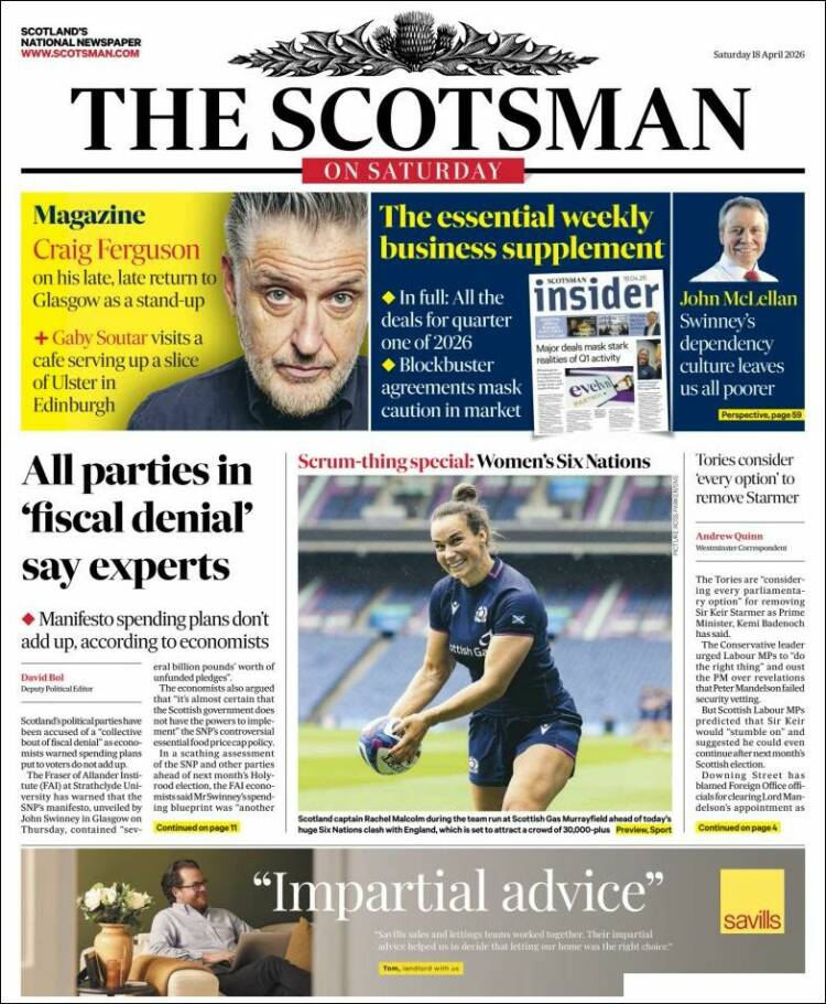 Portada de The Scotsman (Reino Unido)