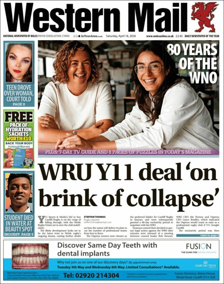 Portada de Western Mail (Reino Unido)
