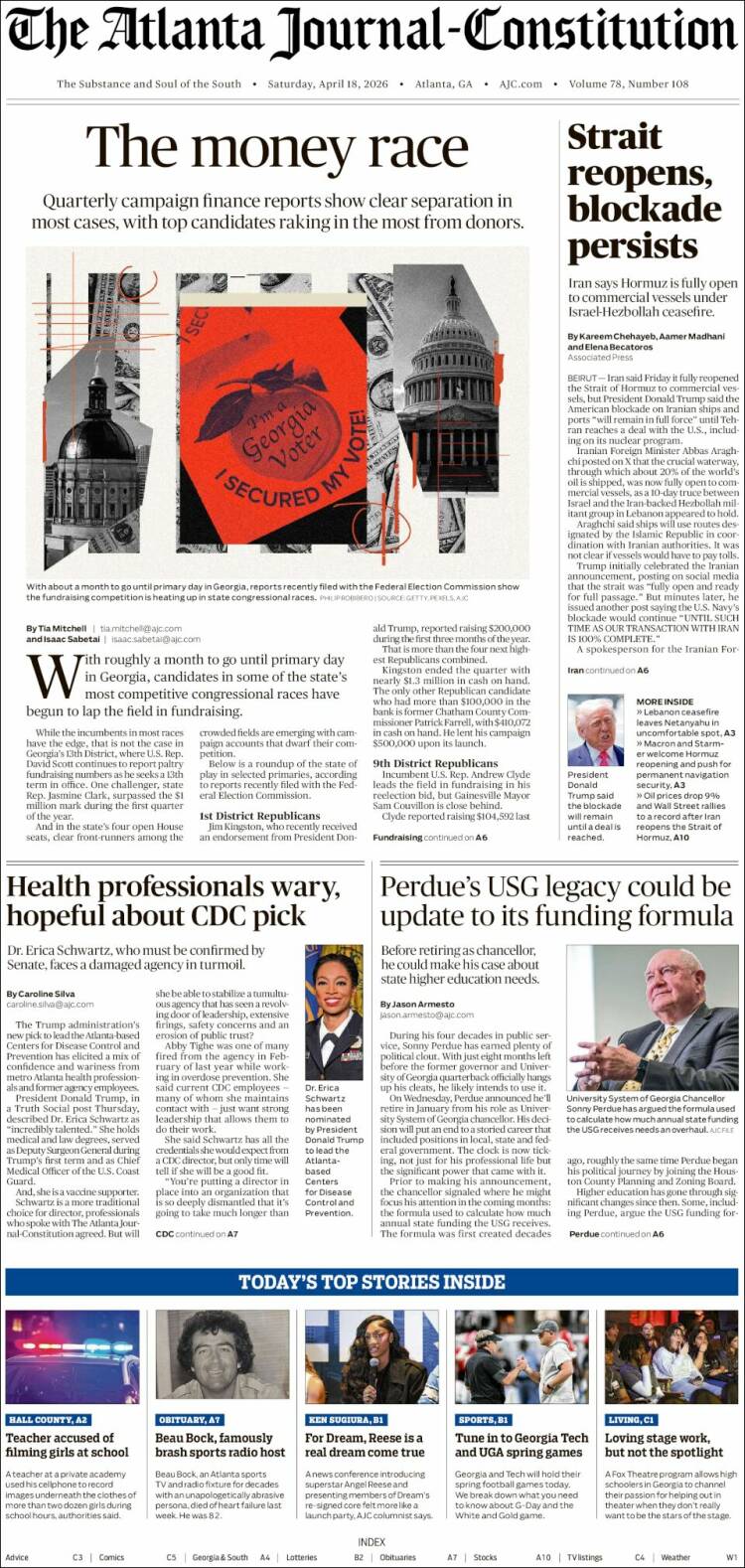 Portada de The Atlanta Journal-Constitution (USA)