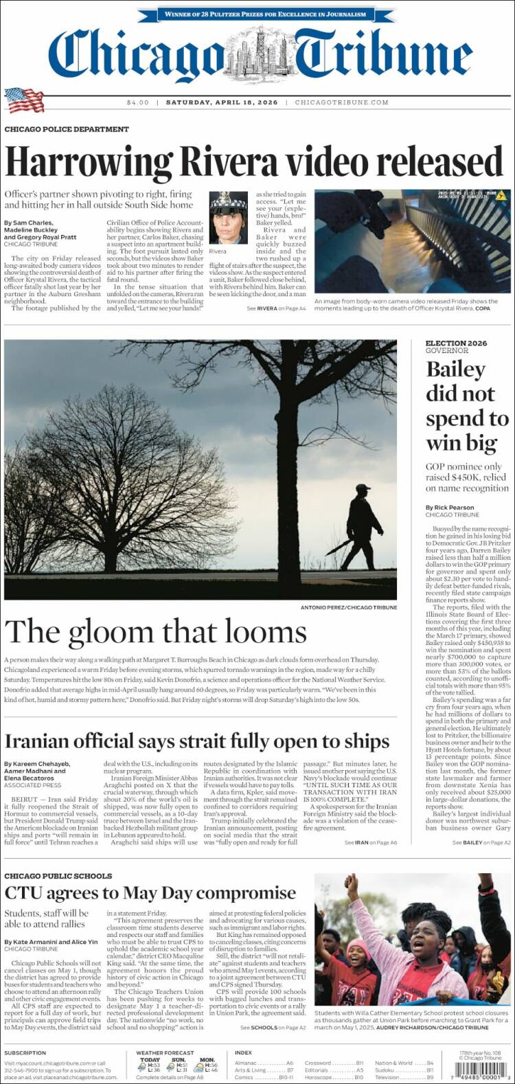 Portada de Chicago Tribune (USA)