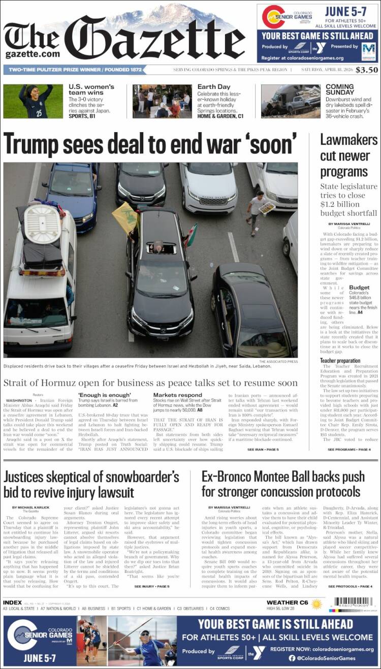 Portada de The Gazette (USA)