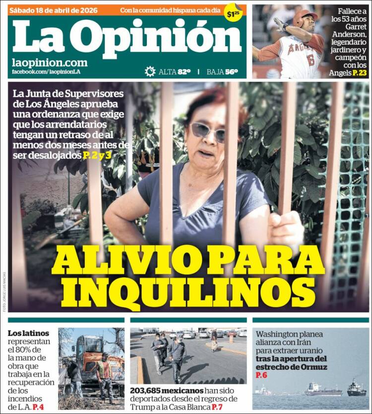Portada de La Opinión (USA)