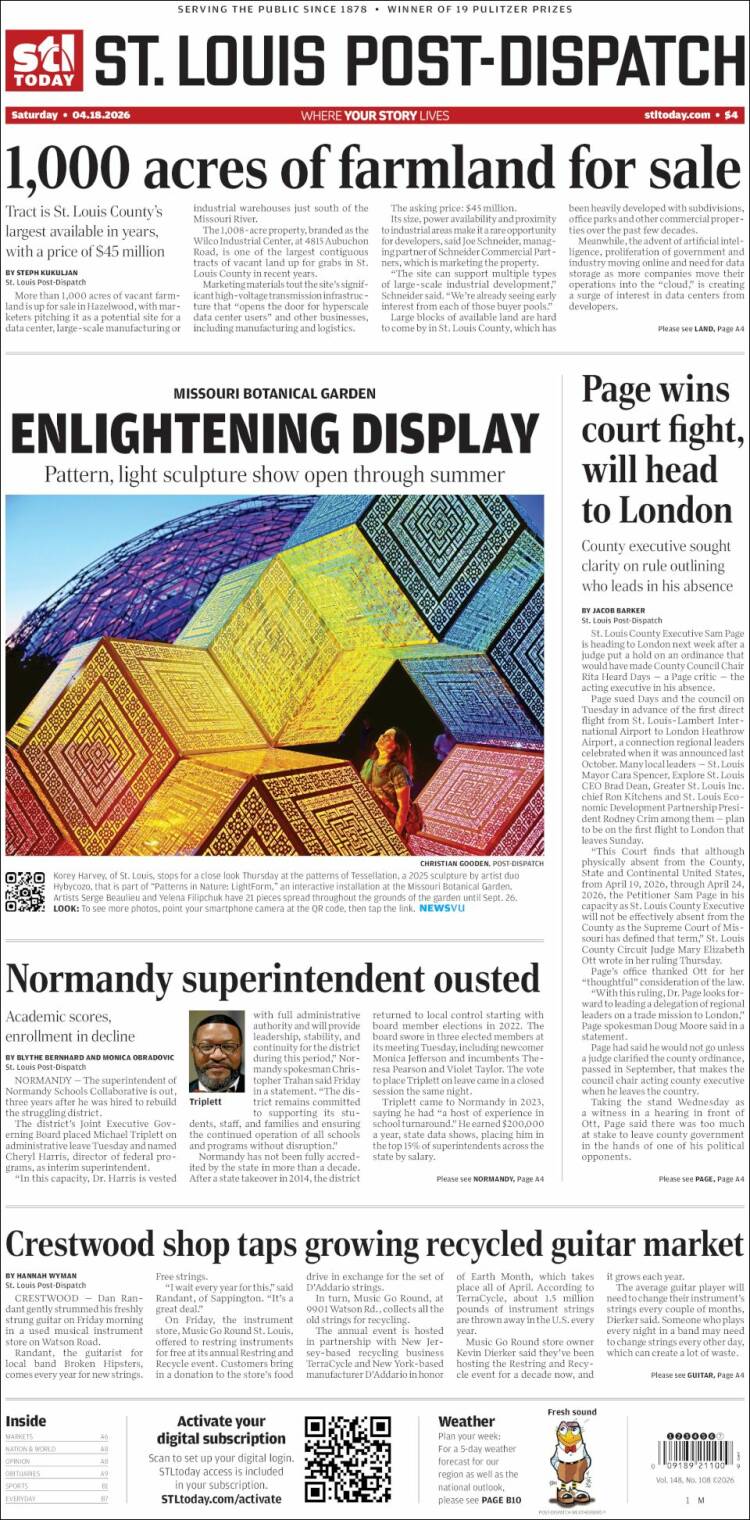 Portada de St. Louis Post-Dispatch (USA)