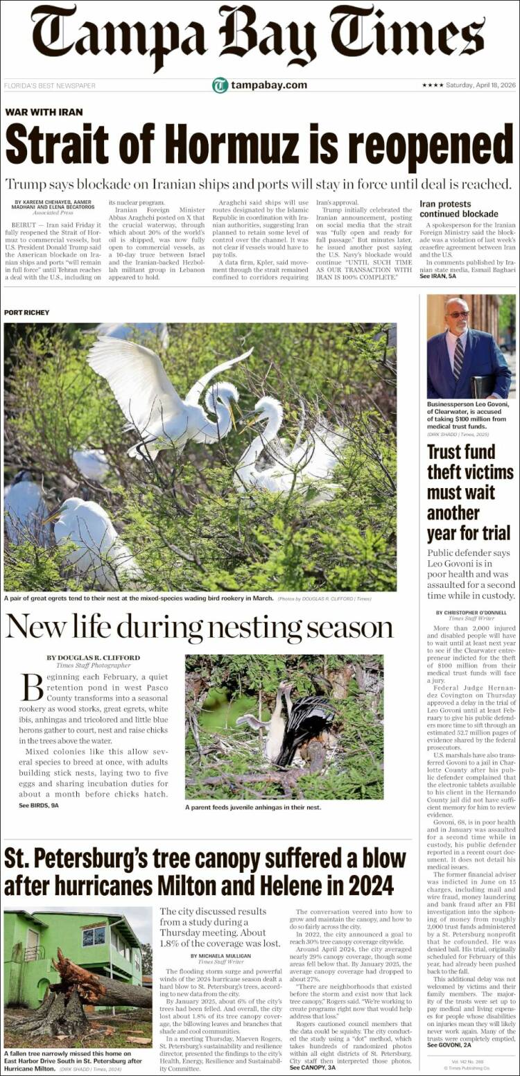 Portada de Tampa Bay Times (USA)