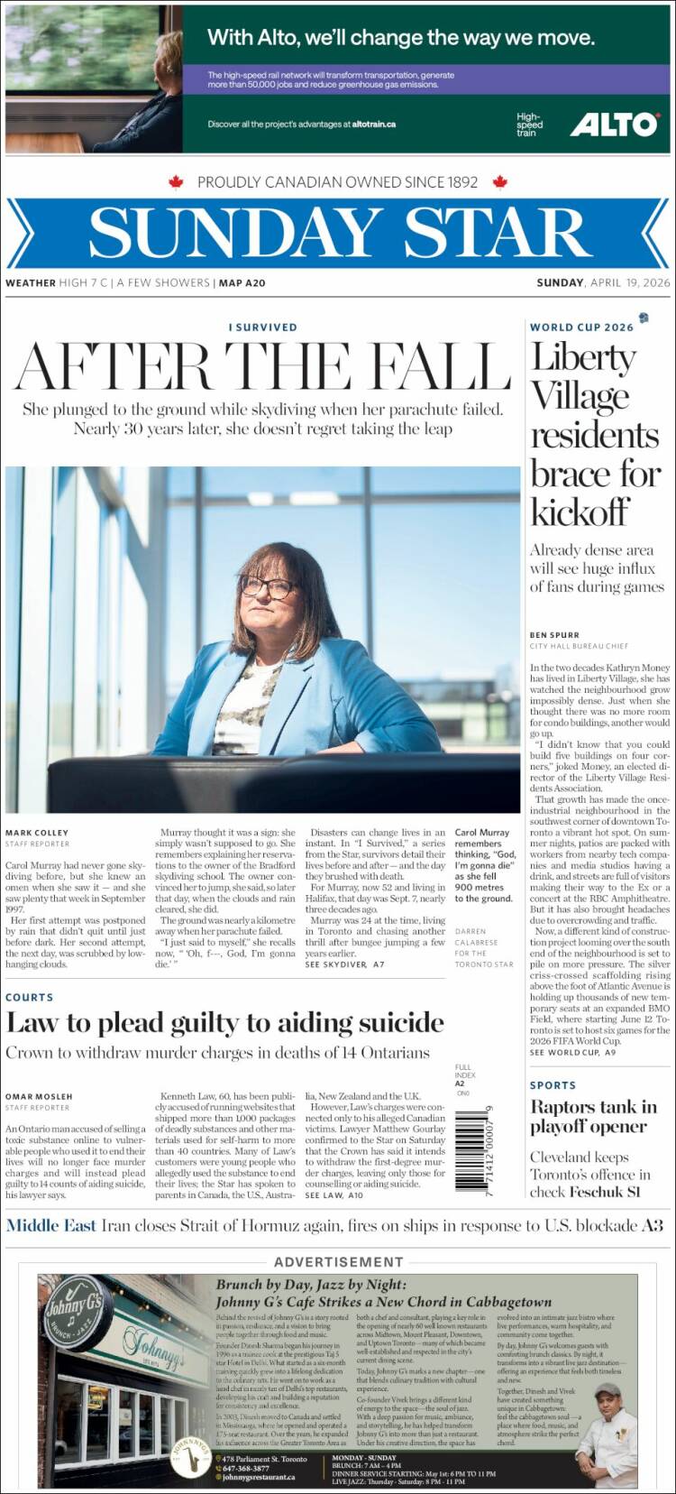 Portada de The Toronto Star (Canad&aacute;)