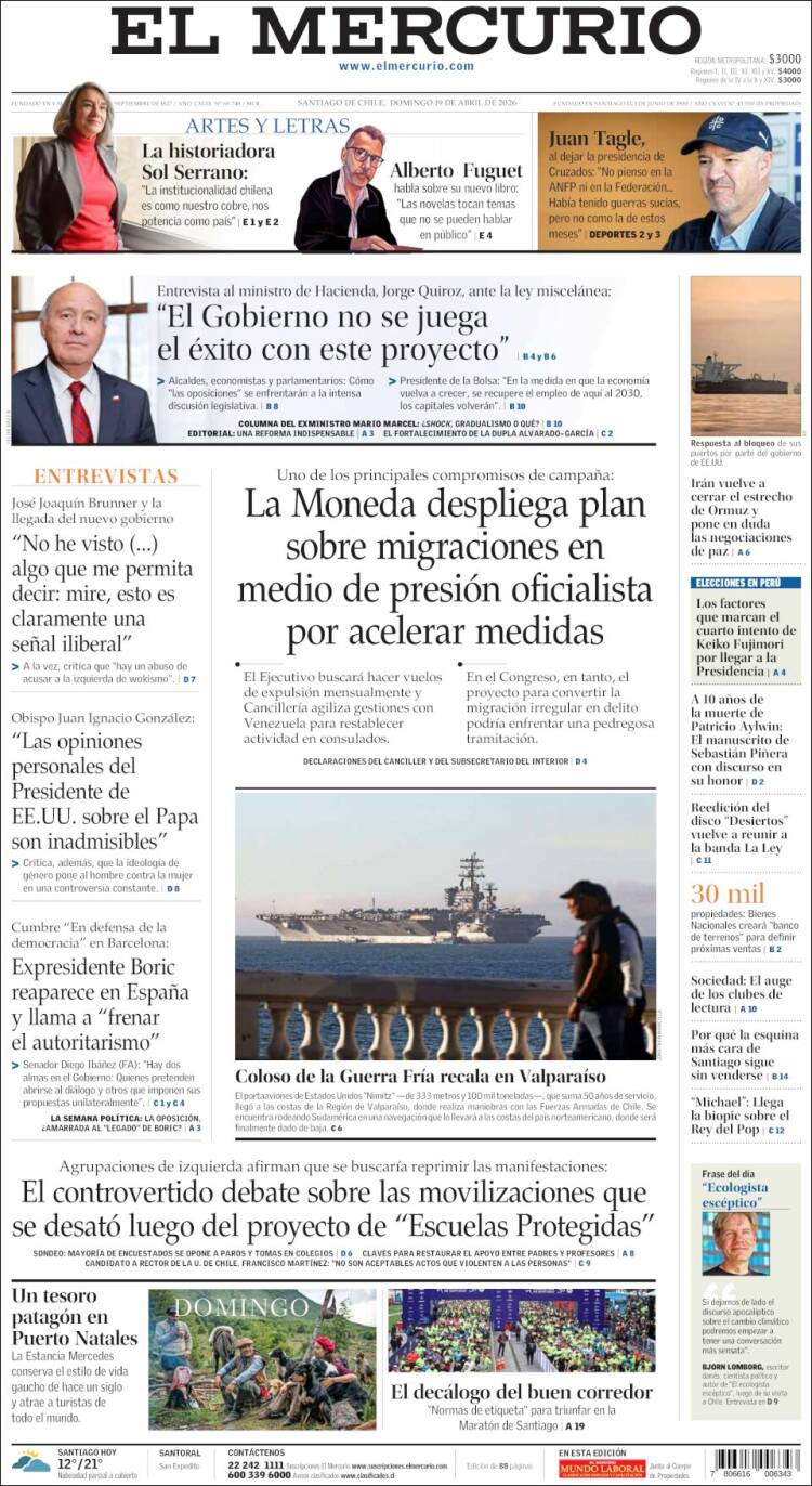 Portada de El Mercurio (Chile)